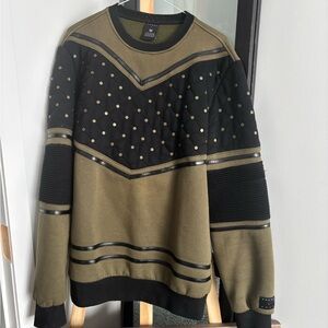 Men's Olive Green and Black Chevron Stud Crewneck Sweater